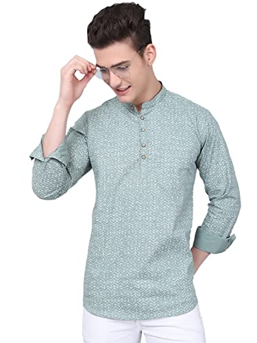 Image of Majestic Man Men's Cotton Regular Fit Short Printed Designer Kurta