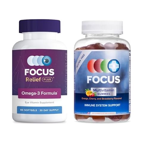 Focus Relief Plus & Focus Multivitamin | Daily Vitamin Variety Pack | Support Overall Health | Dry Eye Relief Supplement 30 Day Supply & Flavored Multivitamin Gummy 45 Day Supply Cover