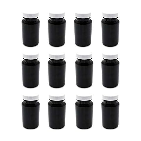12 PCS x 100ml Plastic Round Pill Container Jar Bottles and Lids -Medicine Tablet Capsule Storage Holder Pill Dispenser (Dark Brown/Black) Strong Cover