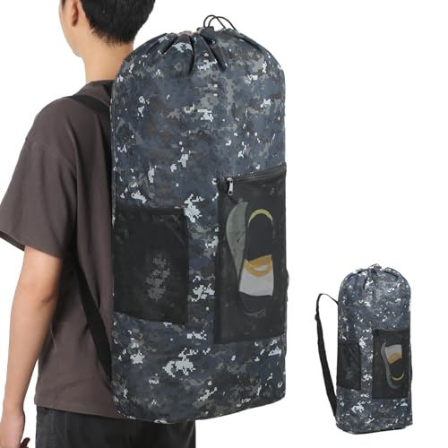 VOOWO College Laundry Bag, Large Laundry Backpack, College Dorm Room Essentials For Guys Girls, Dorm Laundry Bag Backpack With Shoulder Straps, Dirty Clothes Travel Laundry Bags (Dark Camouflage)
