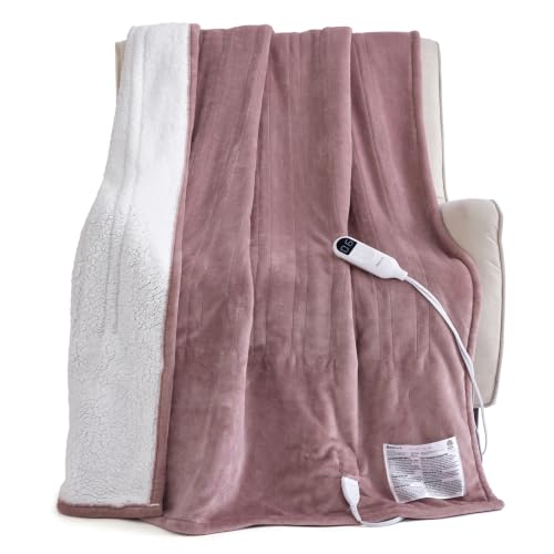 Image of Bedsure Heated Blanket Throw XL, Soft Electric Blanket with Preheat, Pink