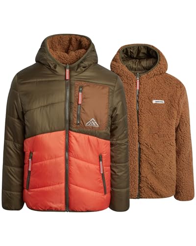 Image of Weatherproof Boys' Reversible Jacket - Quilted Hooded Puffer Reversible to Sherpa Outerwear Jacket for Boys (Sizes: S-XL)