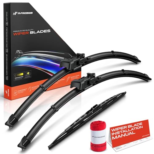 A-Premium Windshield Wiper Blades with Wear Indicator & Towel - Compatible with Chevy Tahoe Suburban & GMC Yukon, 2021-2024 - Front Rear Wipers Blade Set for 22