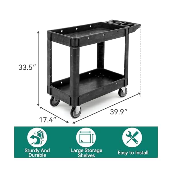 YITAHOME-Utility-Cart-on-Wheels-Plastic-Tool-Cart-550-lbs-Capacity-Service-Cart-40-x-17-Inch-2-Shelf-Extra-Heavy-Duty-Rolling-Work-Carts-for-Warehouse-Garage-School-Office-Cleaning-Black YITAHOME-Utility-Cart-on-Wheels-Plastic-Tool-Cart-550-lbs-Capacity-Service-Cart-40-x-17-Inch-2-Shelf-Extra-Heavy-Duty-Rolling-Work-Carts-for-Warehouse-Garage-School-Office-Cleaning-Black