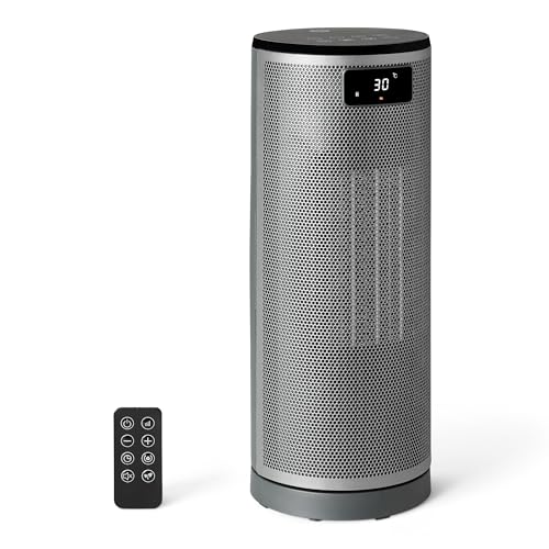 Amazon Basics Calefactor eléctrico cerámico con tecnología PTC, 1800W, oscilación 70°, 40cm, Gris