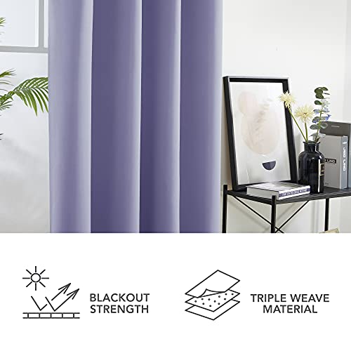 Image of Deconovo Pink Blackout Curtains Bedroom Thermal Insulated Eyelet Curtains for Living Room 46 x 84 Inch Pale Purple 1 Pair