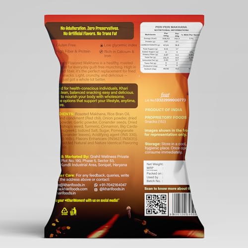 Image of Khari Foods Premium Flavoured Makhana 25g, Crunchy & Roasted Makhana Pops, Protein Source, Fibre Rich, No Palm Oil, Gluten Free (Tandoori Tadka Pack 4)
