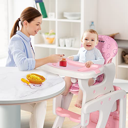 3-In-1 Baby High Chair Toddler Chair Highchairs With Adjustable Seat Back Detachable Seat Cushion And Double Removable Tray For Baby Toddlers 6 Months To 6 Years, Pink #TOP7