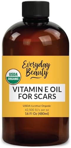 Everyday Beauty Helping You Feel Beautiful Inside And Out Organic Vitamin E Oil for Scars Bulk 16 oz USDA Certified 100% Natural Plant Based Light Unscented for Scars After Surgery, yellow, Pack of 1