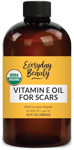 Everyday Beauty Helping You Feel Beautiful Inside And Out Organic Vitamin E Oil for Scars Bulk 16 oz USDA Certified 100% Natural Plant Based Light Unscented for Scars After Surgery, yellow, Pack of 1
