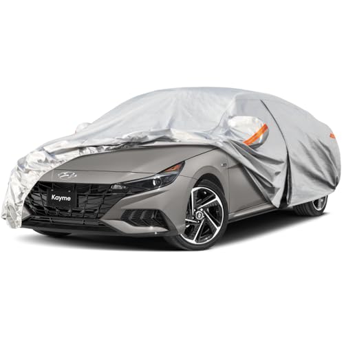 Image of Kayme 6 Layers Car Cover Custom Fit for Hyundai Elantra (2006-2025) Waterproof All Weather for Automobiles, Outdoor Full Cover Rain Sun UV Protection.Silver