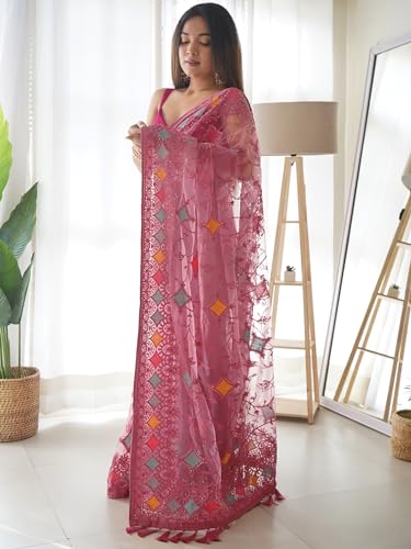 Image of AKHILAM Women's Net Woven Design Saree With Unstitched Blouse Piece (AAVYA701 HV-Parent)