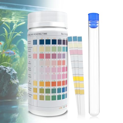 Lot de 100 Bandelettes de Test 9 en 1 pour Aquarium - Test Rapide du pH, Dureté de l’Eau et 7 Paramètres - pour Aquariums, Bassins & Piscines Décoratives - Accessoire Essentiel pour Aquariophiles