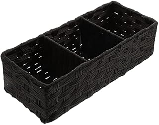 Seagrass Woven Storage Basket 3- Section Bathroom Storage Organizer Basket Toilet Paper Basket Storage Basket for Organize Toilet Paper Snack Toys Black