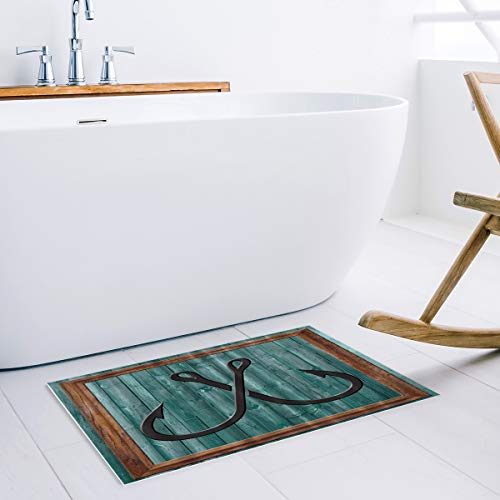 Buling Custom Door Mat Fishing Lures Nautical Anchor Modern Abstract Painting Symbol Indoor Non-Slip Rubber Entrance Rugs For Bathroom 24"(L) X 16"(W) Inch #TOP3