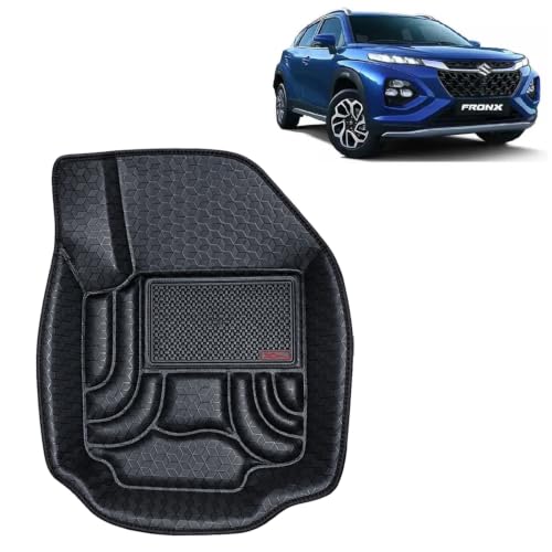 Image of OTO2EYE Car Floor Mat 4.5D Compatible for Maruti Suzuki Fronx (2023 Onwards) All Model, 100% Waterproof Tray Shape, Set of 3 Pieces, Top Notch PVC 4.5D Foot Mat, Washable, 1 Year Warranty