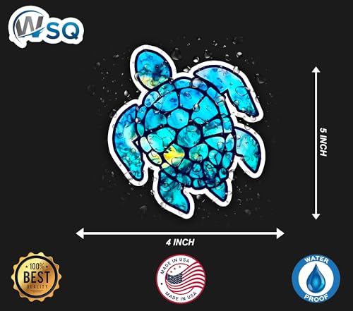 Image of WSQ Sea Turtle Vinyl Sticker Decal - Cyan Dream Watercolor Ocean Turtle | Waterproof 5 Inch Bumper Sticker for Car Truck Laptop Water Bottle Tumbler - Sea Turtle Lover Gift, Coastal Beach Decal