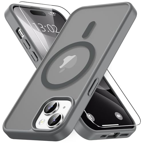 Coque MagSafe pour iPhone 15 gris titane protection translucide Vansdon avec écran