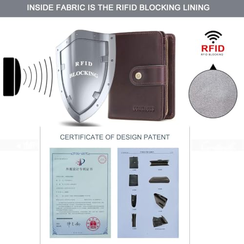Image of Sam's Design Genuine Leather Wallet with RFID for Mens /Womens Handcrafted Vintage Wallet with 12 Card Slots, 1 ID Window, 1 Zipper Coin Short Wallet for Travel, Party, Wedding, Business, Dark Brown