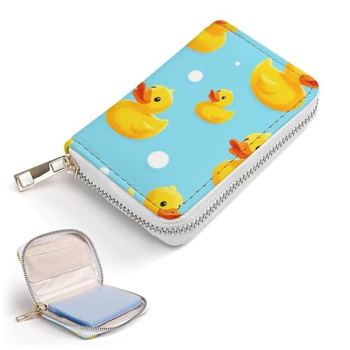 Pu Leather Zipper Slim Wallet Bag for Women, Cute Funny Blue Bubbles Yellow Rubber Ducks Credit Card Holder Organizer with 20 Card Slots Portable Mini Purse2