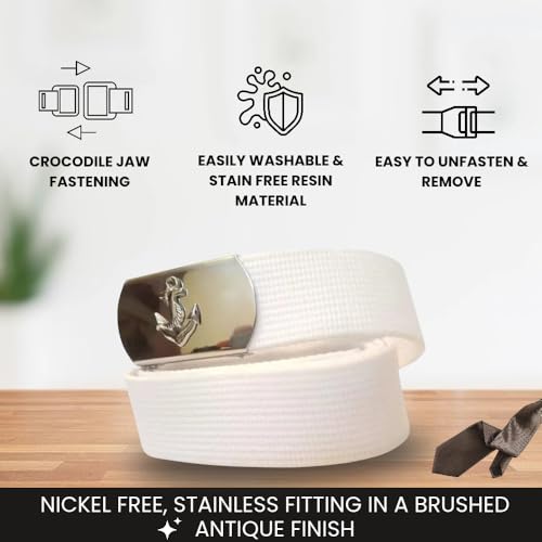 Image of Marine Style Navy Belt | White Nylon Uniform Belt with Adjustable Buckle | Unisex Formal Belt for Cadets, Officers & Crew Parade & Ceremony Accessories