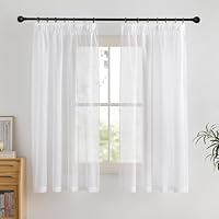 PONY DANCE Vorhang Weiß Transparent Kurze Gardinen mit Kräuselband 2er Set H 160 x B 140 cm Wohnzimmer Vorhänge mit Kräuselband Weiss Gardine Leinenoptik Transparent