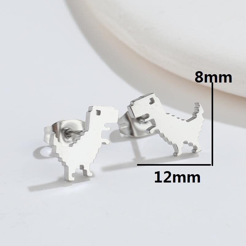 Punk Animals Earrings Black Men's Earrings Dinosaur Spider Bat Wolf Stainless Steel Little Stud Earrings Piercing Jewelry Earrings for Women Men3