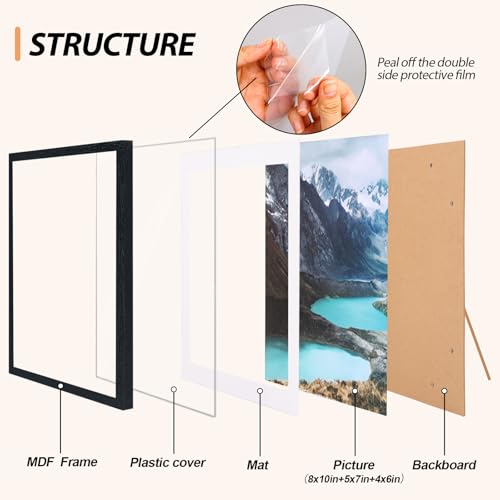 Fixwal Collage Picture Frames Set, 15 Pack, MDF, Black, 8x10, 5x7, 4x6 - Image 3