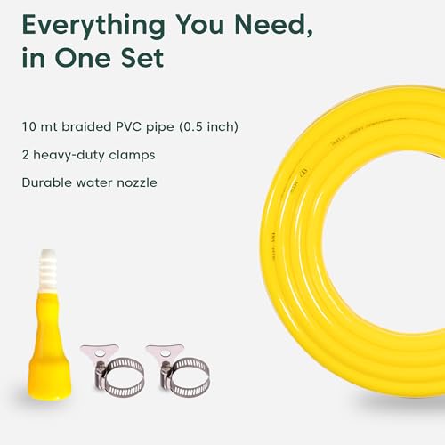 Image of Kyari Garden Hose Pipe Non Braided with Nozzle & Clamps - 10 Meter, 0.5 Inch, Flexible Water Pipe for Indoor & Outdoor Gardening, Balcony & Terrace Plants