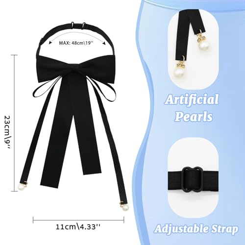 Image of LJBFNN Womens Bow Tie, Black Ribbon Bow Tie for Women, Clip on Adjustable Rhinestone Bowtie for School Uniforms Wedding