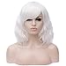 BERON 14â€™â€™ Womenâ€™s Bob Curly White Wig with Bangs for Women Halloween Cosplay Wig for Daily Use Synthetic Wigs (White)