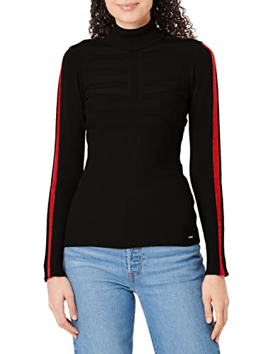 Morgan Langarmpullover mit Kontraststreifen Schwarz/Rot XL