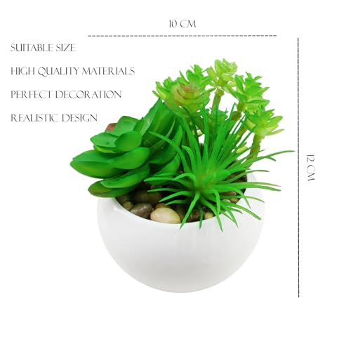 Image of KARP Artificial Potted Plants, 12Cm Height Mini Faux Succulent Flowers with White PVC Pots Home Decor, Artificial Ornamental Plant for Living Room, Office Desk & Bathroom, Decorative