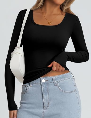 PRETTYGARDEN Womens Long Sleeve Tops Fall Clothes 2025 Scoop Neck Ribbed Knit Basic Tees Shirts Going Out Trendy Outfits3