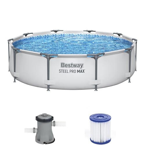 Bestway Steel Pro MAX 10' x 30' Above Ground Pool, Round Metal Frame Outdoor Swimming Pool Set with Filter Pump and Cartridge, Gray