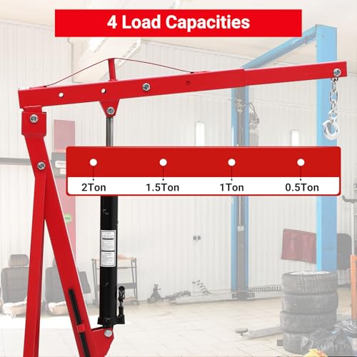 Image of 2 Ton Engine Hoist, Hydraulic Folding Cherry Picker, Heavy Duty 4400Lbs with Lever & 6 Casters for Workshop Garage Warehouse