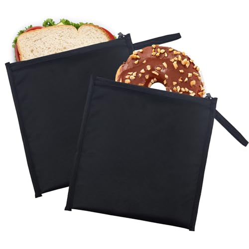 Moyad Reusable Sandwich Bags Set of 2, BPA Free Insulated Lunch Bag for Men Women, Compact Snacks Pouches for Picnic, Travel, Office (Black)