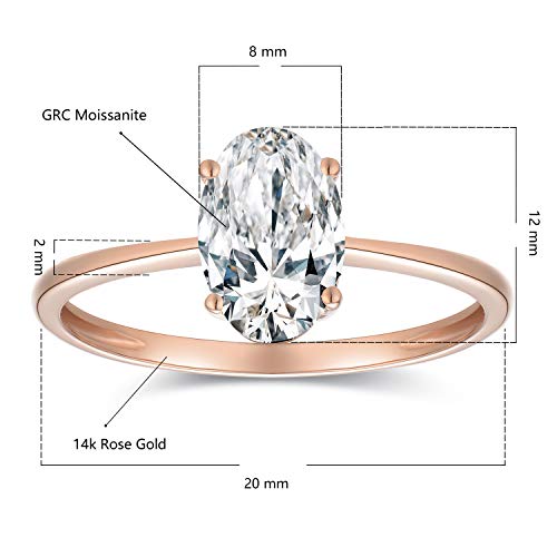 1.5 Carat Moissanite Oval Cut Forever Classic Engagement Ring Solid Gold Plain Ring Band 14K Rose Gold Bridal Ring Stackable Brilliant Ring #TOP6