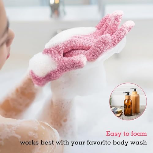 Image of CVNDKN 1 Pair Exfoliating Gloves,Shower Glove for Women Men,Wash Gloves for Shower,Deep Cleansing Exfoliating Mitt Bath Glove Wash Dead Skin Remover Exfoliate Body Scrubber (Pink)