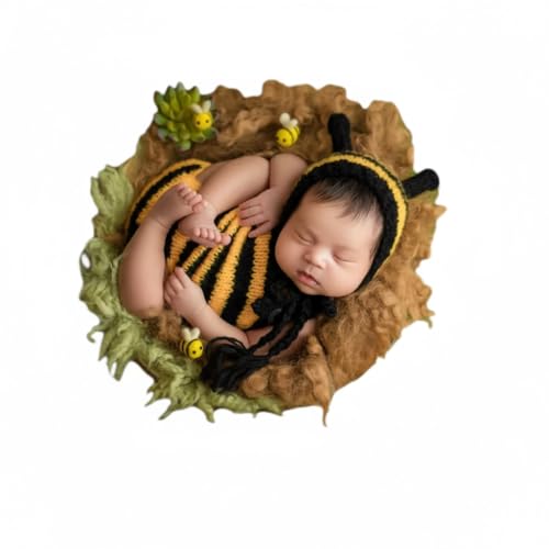 Image of Vomdrok Newborn Monthly Baby Photography Prop Outfits Boys Girl Bee Hat Clothes Photo Shoot Costume