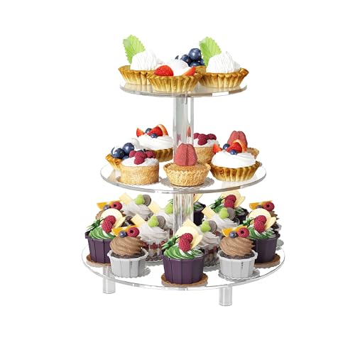 3 Tier Acrylic Cupcake Stand, Cupcake Stand for 24 Cupcakes for Weddings, Christmas, Reception, Holidays, Parties, Rave Party, Birthday, Baby Shower, Cupcake Stands Round Tiered Dessert Tower