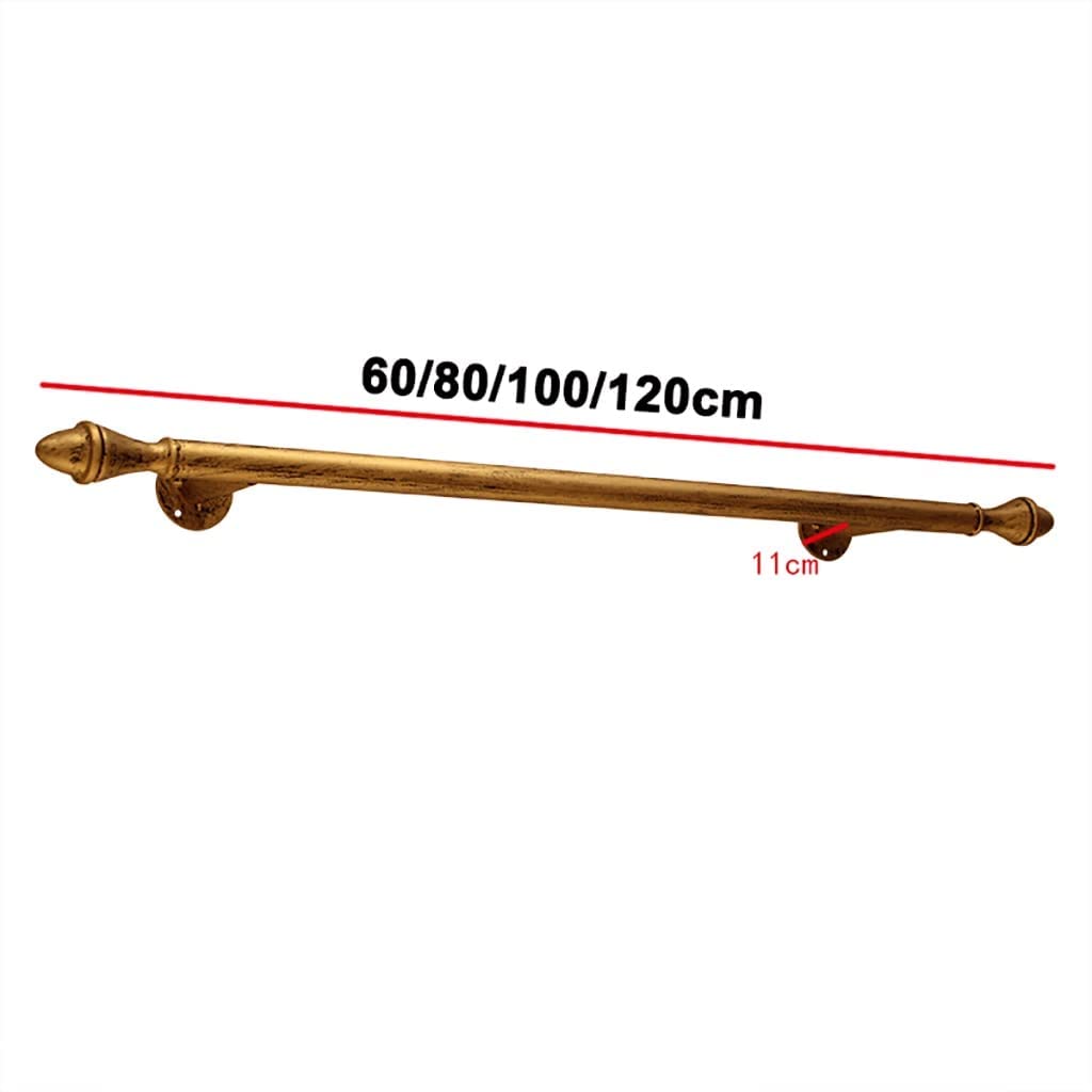 Żelazny drążek na ubrania do montażu na ścianie wieszak na płaszcze 80/100/120cm wieszak na ubrania komercyjny wieszak na ubrania do domowego sklepu odzieżowego (kolor: złoty, rozmiar: 60x11cm)