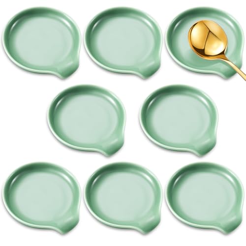 Image of Irenare 8 Pcs Ceramic Spoon Rest for Stove Top, 3.74 Inch Porcelain Spoon Holder, Coffee Utensil Rest Heat Resistant Dishwasher Safe for Home Kitchen Accessories Gift(Green)