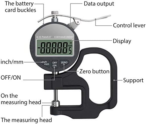Neoteck Digital Thickness Gauge, Digital Thickness Measuring Instrument, Accuracy 0.0001mm, Measuring Range 0-12.7mm, Aluminum Alloy, Large LCD Screen, High Precision Thickness Measuring Instrument