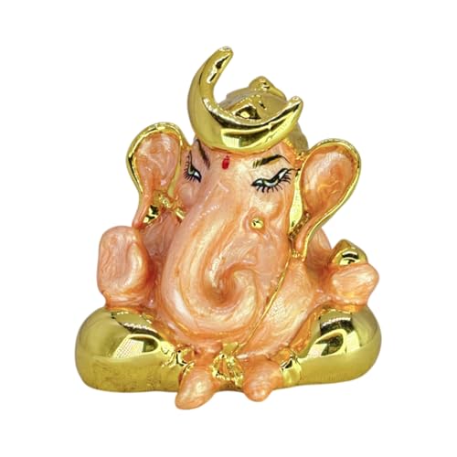 Image of Pearl Orange Chanda Ganesha | Gold Plated Ganpati Idol for Car Dashboard & Home,Pooja Room, Travel, Study Table | Blessings & Prosperity | Ganesha Murti | Height 2.5 Inch