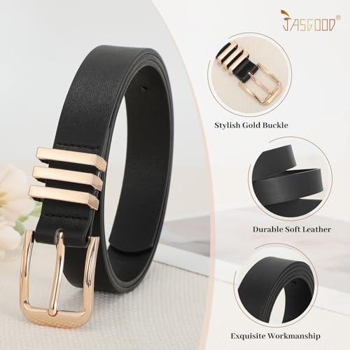 JASGOOD Women's Leather Belt Ladies Fashion Gold Buckle Belt for Jeans Pants Dress4