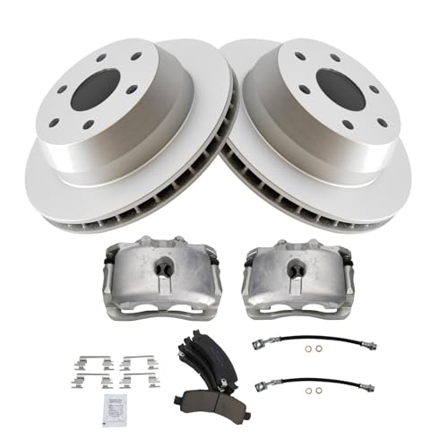 Image of TRQ Rear Brake Pad and Rotor Set Ceramic G Coated Rotors Calipers Compatible with 2002-2006 Cadillac Escalade Chevrolet Avalanche 1500 Suburban 1500 Tahoe GMC Yukon 2003-2006 Yukon XL 1500