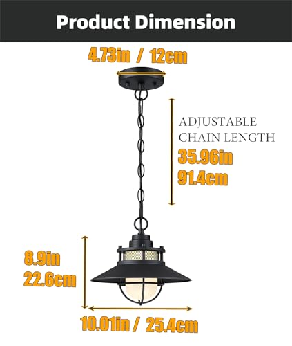 Image of Black Farmhouse Outdoor Pendant Lights For Porch Hanging Lantern Rustic Barn Style Ceiling Mount Light-Outdoor Hanging Light For Patio Entrance Outside Exterior Pendant For Front Door, E26
