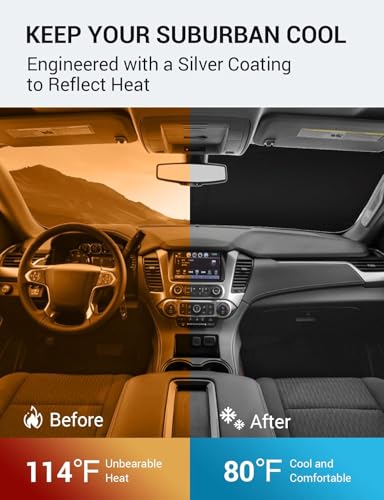 Image of Proadsy 2026 Upgrade Windshield Sun Shade Custom Fit 2015-2020 Suburban Foldable Front Sunshade Protector Sun Visor Blocks UV Rays Keep Car Cooler