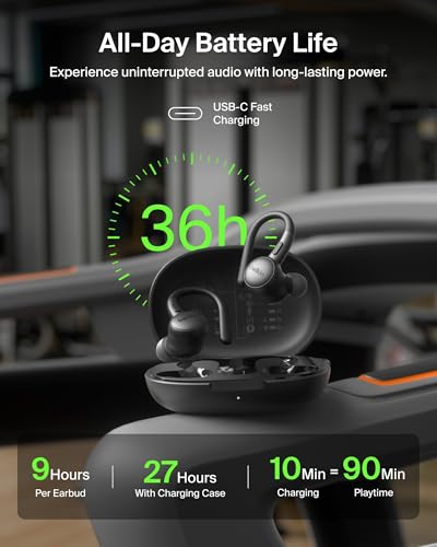 Image of Belkin SoundForm ActiveFit Wireless Earbuds w /Built-in Microphone, USB C Fast Charging, 36H Battery Life, IP54 Water Resistance - Bluetooth Earbuds for iPhone, iPad, Galaxy, Pixel, & More - Black